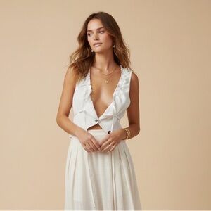 PATRICK ROBINSON x TARGET White Ruffle Deep-V Sleeveless Vest Tank Top | Size L